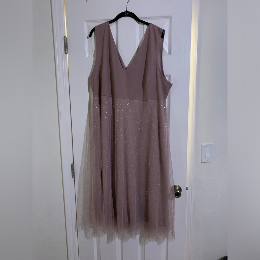 Plus Glitter V-Neck Dress Dusty Pink